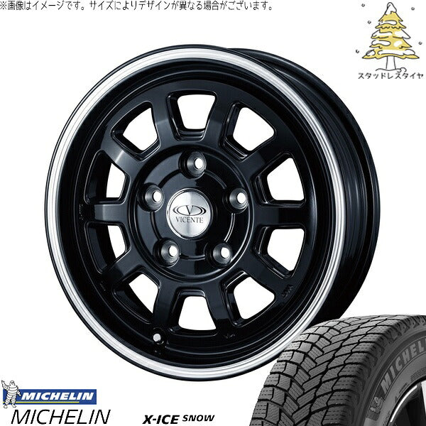 ミシュラン エックスアイス スノー 185/70R14 ＋ ヴィセンテ06-NV ブラックポリッシュライン 14インチ 5J +43 4H114.3P スタッドレス・ホイール4本セット。1枚目。