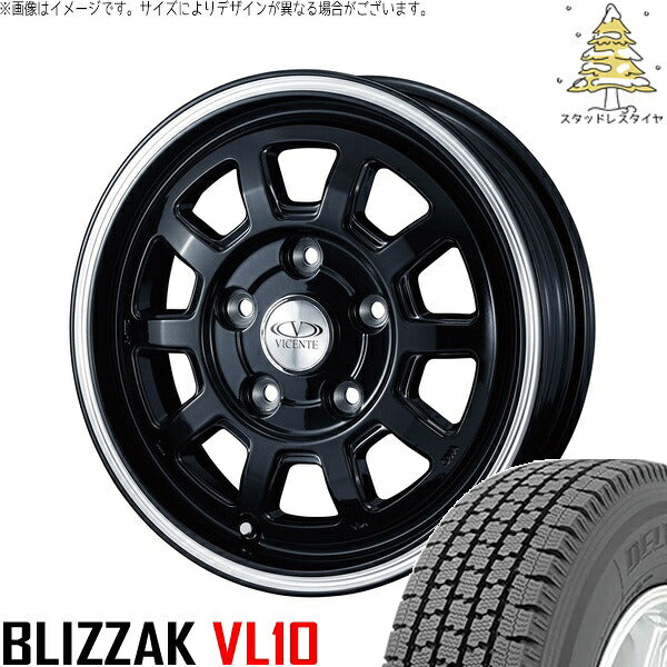 ブリヂストン ブリザック VL10 165/80R14 ＋ ヴィセンテ06-TG ブラックポリッシュライン 14インチ 5J +48 5H114.3P スタッドレス・ホイール4本セット。1枚目。