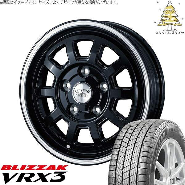 ブリヂストン ブリザック VRX3 185/70R14 ＋ ヴィセンテ06-NV ブラックポリッシュライン 14インチ 5J +43 4H114.3P スタッドレス・ホイール4本セット。1枚目。