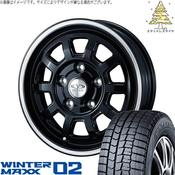ダンロップ ウィンターマックス02 165/65R14 ＋ ヴィセンテ06-PS ブラックポリッシュライン 14インチ 5J +35 4H100P スタッドレス・ホイール4本セット。1枚目。