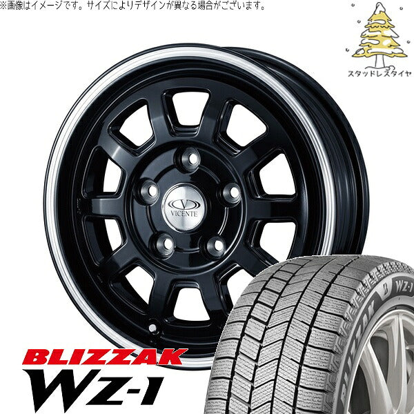 ブリヂストン ブリザック WZ-1 185/70R14 ＋ ヴィセンテ06-NV ブラックポリッシュライン 14インチ 5J +43 4H114.3P スタッドレス・ホイール4本セット。1枚目。