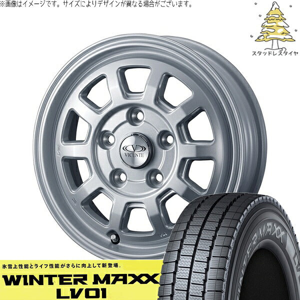 ダンロップ ウィンターマックス LV01 195R14 ＋ ヴィセンテ06-NV シルバー 14インチ 5J +43 4H114.3P スタッドレス・ホイール4本セット。1枚目。