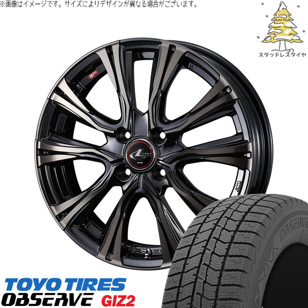 トーヨータイヤ OBSERVE 195/55R16 ＋ レオニス VR パールブラックミラーカット/チタントップ 16インチ 6J +42 4H100P スタッドレス・ホイール4本セット。1枚目。