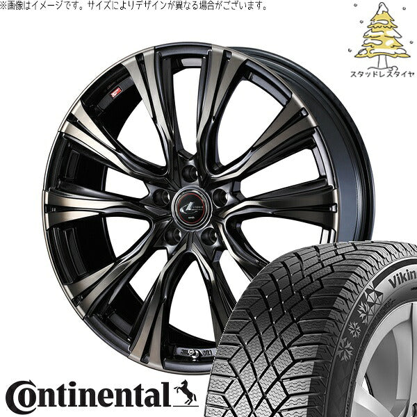 コンチネンタル バイキングコンタクト7 225/55R17 ＋ レオニス VR パールブラックミラーカット/チタントップ 17インチ 7J +42 5H114.3P スタッドレス・ホイール4本セット。1枚目。