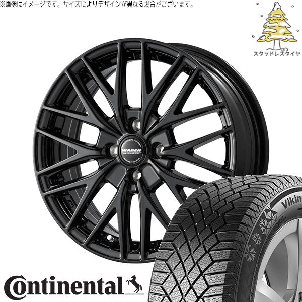 コンチネンタル バイキングコンタクト7 185/55R15 ＋ ヴァーレン W07 メタリックブラック 15インチ 5.5J +43 4H100P スタッドレス・ホイール4本セット。1枚目。