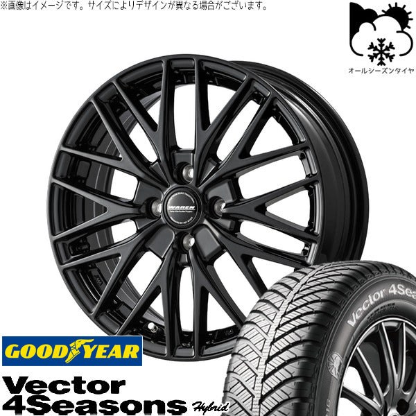 グッドイヤー ベクター4シーズンズ ハイブリッド 155/65R14 ＋ ヴァーレン W07 メタリックブラック 14インチ 4.5J +45 4H100P オールシーズン・ホイール4本セット。1枚目。