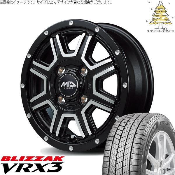 ブリヂストン ブリザック VRX3 145/80R12 ＋ MIDホイール ロードマックス WF8 セミグロスブラック/ディスクポリッシュ 12インチ 4.00B +42 4H100P スタッドレス・ホイール4本セット。1枚目。