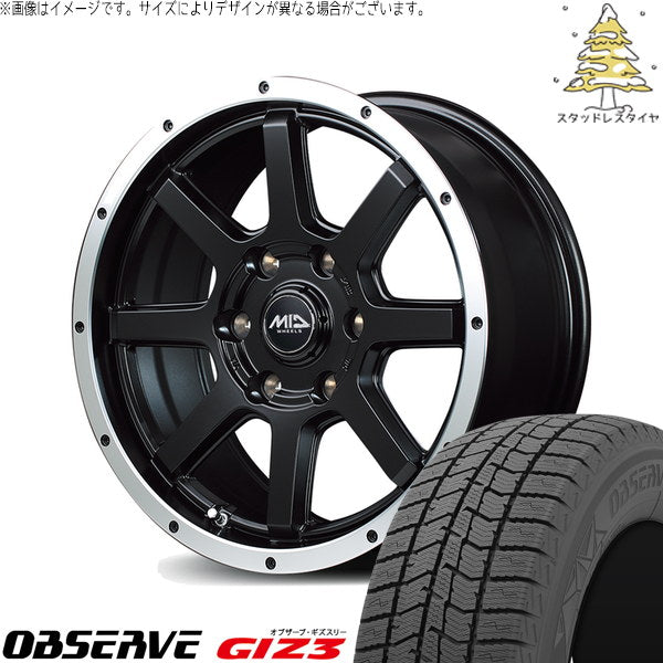 トーヨータイヤ オブザーブ GIZ3 215/70R15 ＋ MIDホイール ロードマックス WF8 セミグロスブラック/フランジポリッシュ 15インチ 6J +33 6H139.7P スタッドレス・ホイール4本セット。1枚目。
