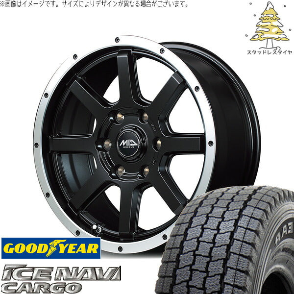 グッドイヤー アイスナビカーゴ 215/70R15 ＋ MIDホイール ロードマックス WF8 セミグロスブラック/フランジポリッシュ 15インチ 6J +33 6H139.7P スタッドレス・ホイール4本セット。1枚目。