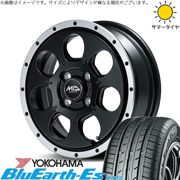 ヨコハマタイヤ ブルーアース ES32 165/55R14 ＋ MIDホイール ロードマックス WO-7 セミグロスブラックフランジDC 14インチ 4.5J +45 4H100P サマー・ホイール4本セット。1枚目。
