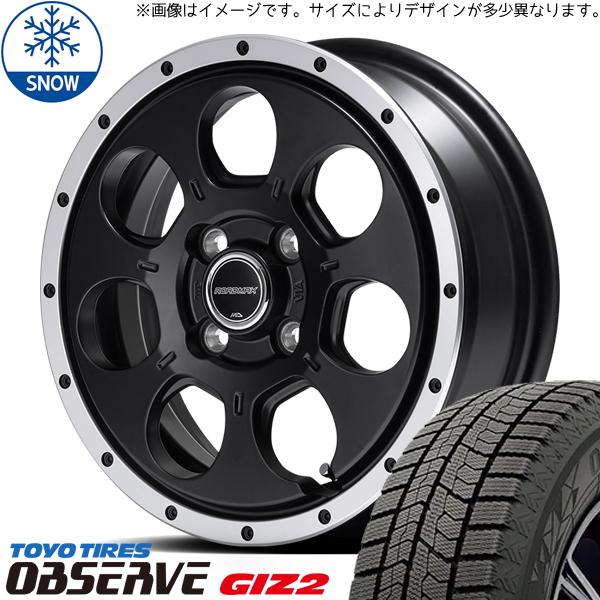 トーヨータイヤ OBSERVE 155/65R14 ＋ MIDホイール ロードマックス WO-7 セミグロスブラックフランジDC 14インチ 4.5J +45 4H100P スタッドレス・ホイール4本セット。1枚目。