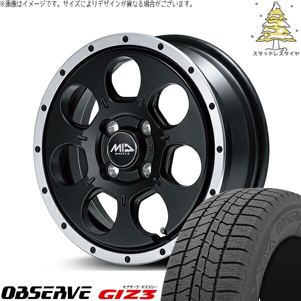 トーヨータイヤ オブザーブ GIZ3 175/65R15 ＋ MIDホイール ロードマックス WO-7 セミグロスブラックフランジDC 15インチ 4.5J +45 4H100P スタッドレス・ホイール4本セット。1枚目。