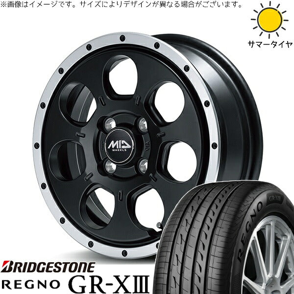 ブリヂストン レグノ GR-X3 155/65R14 ＋ MIDホイール ロードマックス WO-7 セミグロスブラックフランジDC 14インチ 4.5J +45 4H100P サマー・ホイール4本セット。1枚目。