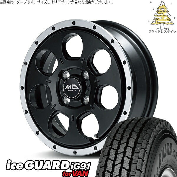 ヨコハマタイヤ アイスガード91 IG91 145/80R12 ＋ MIDホイール ロードマックス WO-7 セミグロスブラックフランジDC 12インチ 4.00B +40 4H100P スタッドレス・ホイール4本セット。1枚目。