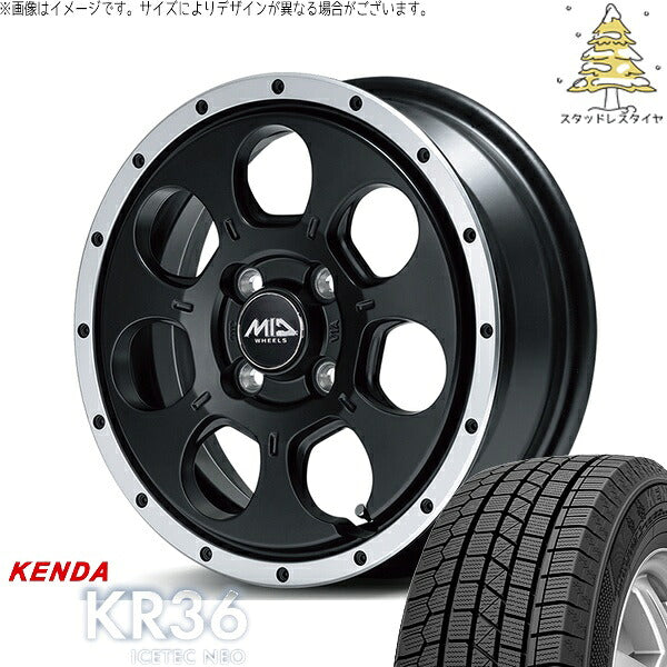 ケンダ アイステックネオ KR36 165/50R15 ＋ MIDホイール ロードマックス WO-7 セミグロスブラックフランジDC 15インチ 4.5J +45 4H100P スタッドレス・ホイール4本セット。1枚目。