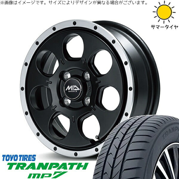 トーヨータイヤ トランパス MP7 165/65R14 ＋ MIDホイール ロードマックス WO-7 セミグロスブラックフランジDC 14インチ 4.5J +45 4H100P サマー・ホイール4本セット。1枚目。