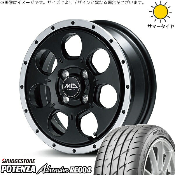 ブリヂストン ポテンザ アドレナリン RE004 165/50R15 ＋ MIDホイール ロードマックス WO-7 セミグロスブラックフランジDC 15インチ 4.5J +45 4H100P サマー・ホイール4本セット。1枚目。
