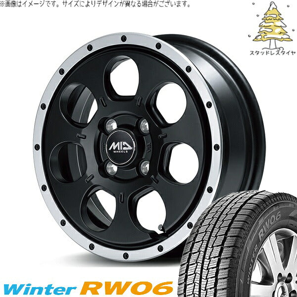 ハンコック ウィンター RW06 145R12 ＋ MIDホイール ロードマックス WO-7 セミグロスブラックフランジDC 12インチ 4.00B +40 4H100P スタッドレス・ホイール4本セット。1枚目。