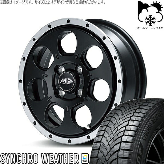 ダンロップ シンクロウェザー 175/65R15 ＋ MIDホイール ロードマックス WO-7 セミグロスブラックフランジDC 15インチ 4.5J +45 4H100P オールシーズン・ホイール4本セット。1枚目。
