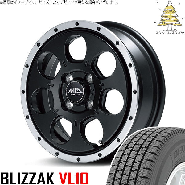 ブリヂストン ブリザック VL10 145/80R12 ＋ MIDホイール ロードマックス WO-7 セミグロスブラックフランジDC 12インチ 4.00B +40 4H100P スタッドレス・ホイール4本セット。1枚目。