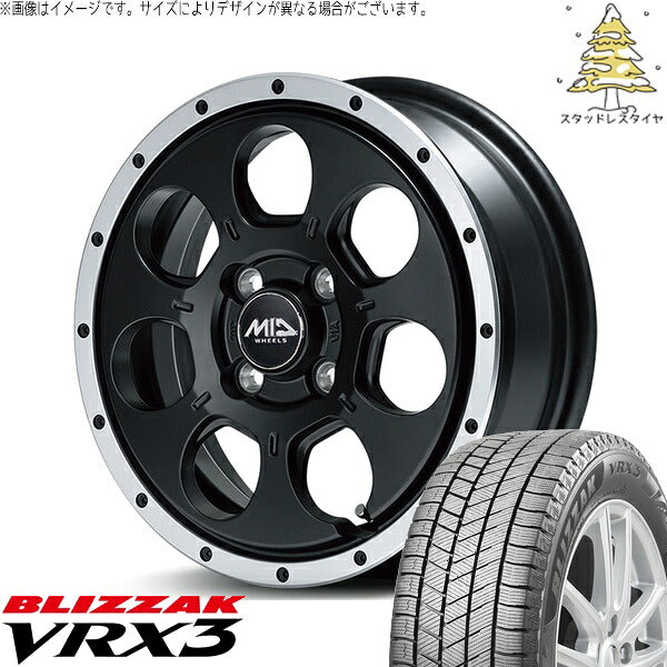 ブリヂストン ブリザック VRX3 165/60R14 ＋ MIDホイール ロードマックス WO-7 セミグロスブラックフランジDC 14インチ 4.5J +45 4H100P スタッドレス・ホイール4本セット。1枚目。