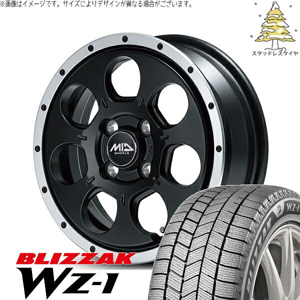 ブリヂストン ブリザック WZ-1 175/65R15 ＋ MIDホイール ロードマックス WO-7 セミグロスブラックフランジDC 15インチ 4.5J +45 4H100P スタッドレス・ホイール4本セット。1枚目。