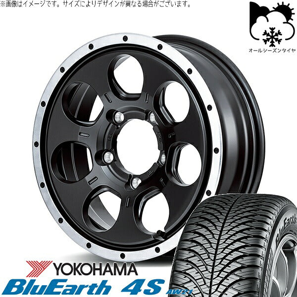 ヨコハマタイヤ ブルーアース4S AW21 215/70R16 ＋ MIDホイール ロードマックス WO-7 セミグロスブラックフランジDC 16インチ 5.5J +22 5H139.7P オールシーズン・ホイール4本セット。1枚目。
