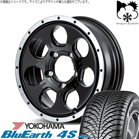ヨコハマタイヤ ブルーアース4S AW21 215/70R16 ＋ MIDホイール ロードマックス WO-7 セミグロスブラックフランジDC 16インチ 5.5J +22 5H139.7P オールシーズン・ホイール4本セット。1枚目。