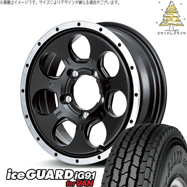 ヨコハマタイヤ アイスガード91 IG91 185/85R16 ＋ MIDホイール ロードマックス WO-7 セミグロスブラックフランジDC 16インチ 5.5J +22 5H139.7P スタッドレス・ホイール4本セット。1枚目。