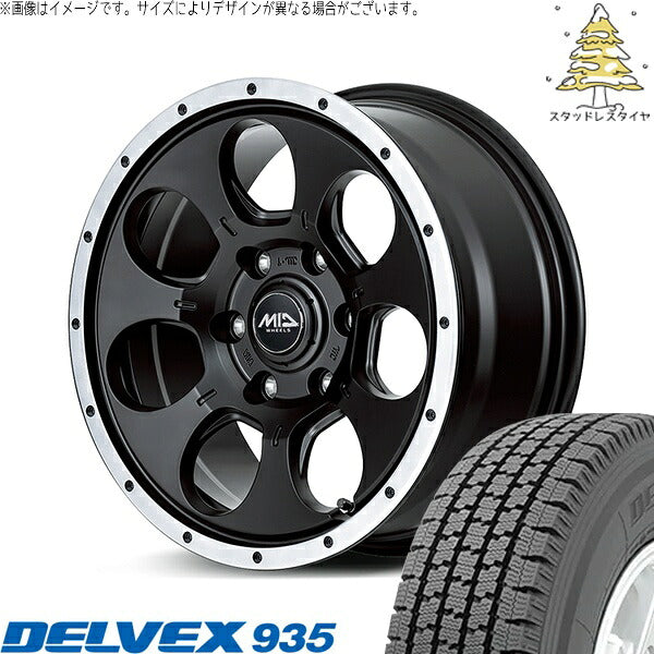 トーヨータイヤ デルベックス 935 195/80R15 ＋ MIDホイール ロードマックス WO-7 セミグロスブラックフランジDC 15インチ 5.5J +45 6H139.7P スタッドレス・ホイール4本セット。1枚目。