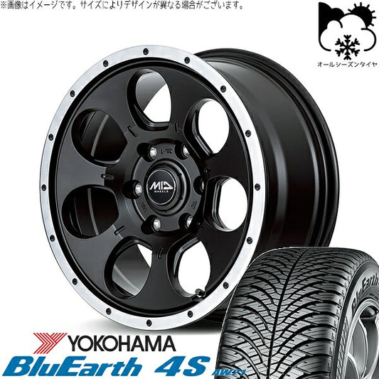 ヨコハマタイヤ ブルーアース4S AW21 205/55R16 ＋ MIDホイール ロードマックス WO-7 セミグロスブラックフランジDC 16インチ 7J +40 5H114.3P オールシーズン・ホイール4本セット。1枚目。