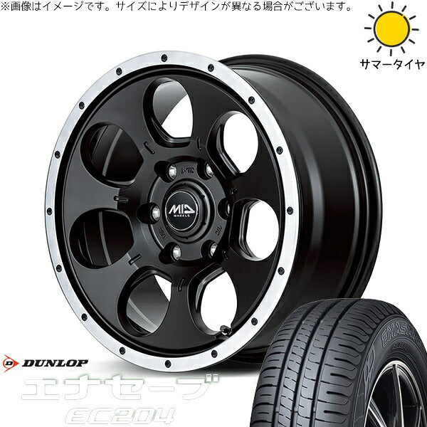 ダンロップ エナセーブ EC204 205/60R16 ＋ MIDホイール ロードマックス WO-7 セミグロスブラックフランジDC 16インチ 7J +40 5H114.3P サマー・ホイール4本セット。1枚目。