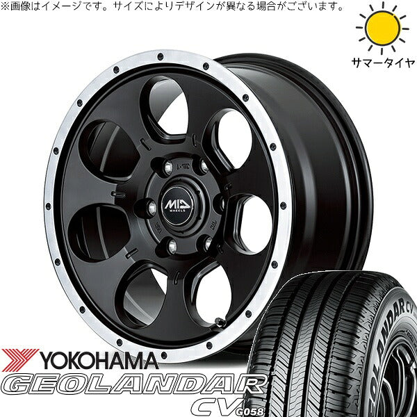 ヨコハマタイヤ ジオランダーCV G058 215/70R16 ＋ MIDホイール ロードマックス WO-7 セミグロスブラックフランジDC 16インチ 7J +40 5H114.3P サマー・ホイール4本セット。1枚目。
