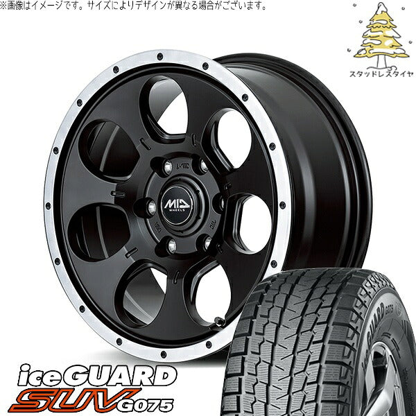 ヨコハマタイヤ アイスガード SUV G075 195/80R15 ＋ MIDホイール ロードマックス WO-7 セミグロスブラックフランジDC 15インチ 5.5J +45 6H139.7P スタッドレス・ホイール4本セット。1枚目。