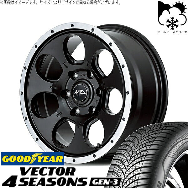 グッドイヤー ベクター4シーズンズ GEN-3 205/60R16 ＋ MIDホイール ロードマックス WO-7 セミグロスブラックフランジDC 16インチ 7J +40 5H114.3P オールシーズン・ホイール4本セット。1枚目。