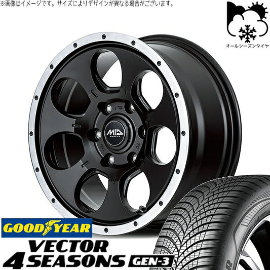 グッドイヤー ベクター4シーズンズ GEN-3 205/55R16 ＋ MIDホイール ロードマックス WO-7 セミグロスブラックフランジDC 16インチ 7J +40 5H114.3P オールシーズン・ホイール4本セット。1枚目。