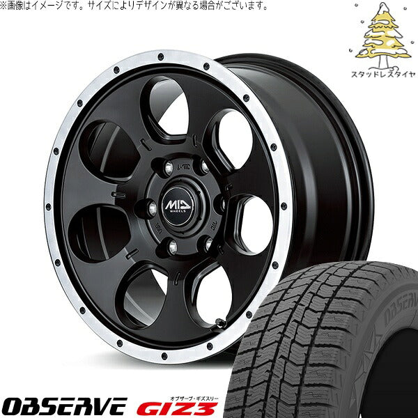 トーヨータイヤ オブザーブ ギズスリー (OBSERVE GIZ3) 195/65R16 ＋ MIDホイール WO-7 セミグロスブラックフランジDC 16インチ 7.0J +40 5H114.3P スタッドレス・ホイール4本セット。1枚目。