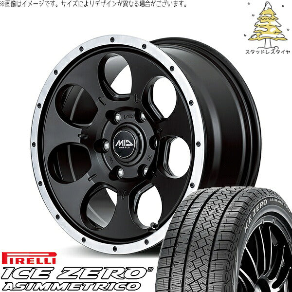 ピレリ アイスゼロアシンメトリコ (ICEZERO ASIMMETRICO) 195/65R16 ＋ MIDホイール WO-7 セミグロスブラックフランジDC 16インチ 7.0J +40 5H114.3P スタッドレス・ホイール4本セット。1枚目。