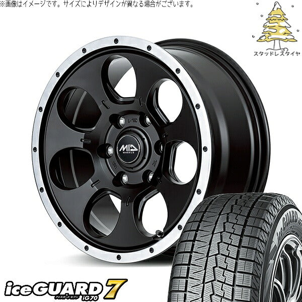 ヨコハマタイヤ アイスガード セブン (iceGUARD7 IG70) 195/65R16 ＋ MIDホイール WO-7 セミグロスブラックフランジDC 16インチ 7.0J +40 5H114.3P スタッドレス・ホイール4本セット。1枚目。