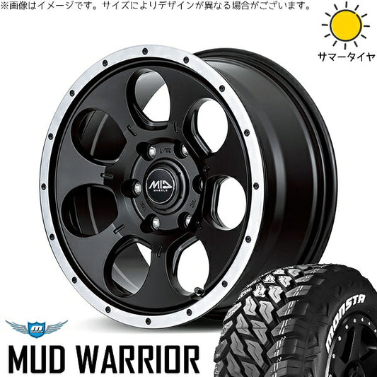 モンスタタイヤ マッドウォーリアー (MUD WARRIOR) 215/70R16 ＋ MIDホイール WO-7 セミグロスブラックフランジDC 16インチ 7J +40 5H114.3P サマー・ホイール4本セット。1枚目。
