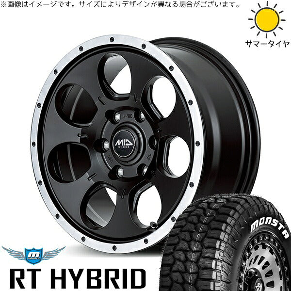 モンスタタイヤ RTハイブリッド (RT HYBRID) 185/85R16 ＋ MIDホイール WO-7 セミグロスブラックフランジDC 16インチ 7J +40 5H114.3P サマー・ホイール4本セット。1枚目。