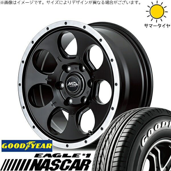 グッドイヤー イーグル ナスカー 195/80R15 ＋ MIDホイール ロードマックス WO-7 セミグロスブラックフランジDC 15インチ 5.5J +45 6H139.7P サマー・ホイール4本セット。1枚目。