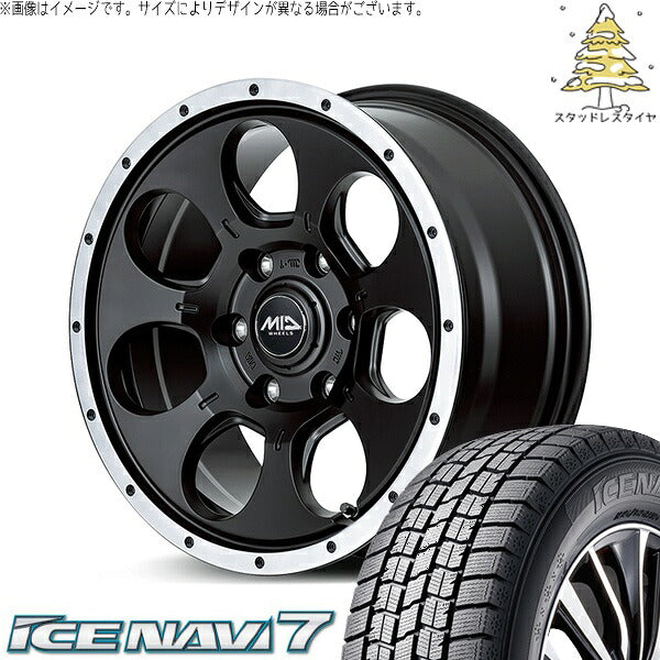 グッドイヤー アイスナビ7 215/65R16 ＋ MIDホイール ロードマックス WO-7 セミグロスブラックフランジDC 16インチ 7J +40 5H114.3P スタッドレス・ホイール4本セット。1枚目。
