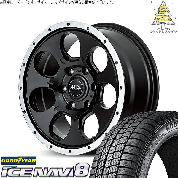 グッドイヤー アイスナビ8 205/60R16 ＋ MIDホイール ロードマックス WO-7 セミグロスブラックフランジDC 16インチ 7J +40 5H114.3P スタッドレス・ホイール4本セット。1枚目。