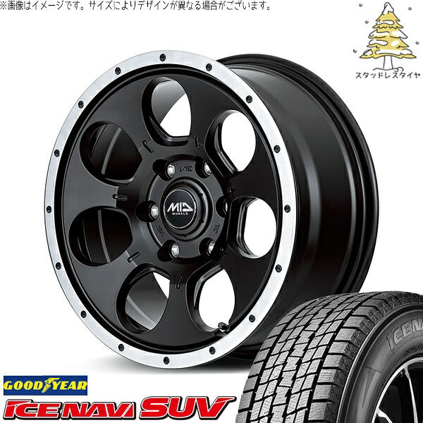 グッドイヤー アイスナビ SUV (ICENAVI SUV) 195/80R15 ＋ MIDホイール WO-7 セミグロスブラックフランジDC 15インチ 5.5J +45 6H139.7P スタッドレス・ホイール4本セット。1枚目。