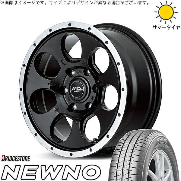ブリヂストン ニューノ 215/60R16 ＋ MIDホイール ロードマックス WO-7 セミグロスブラックフランジDC 16インチ 7J +40 5H114.3P サマー・ホイール4本セット。1枚目。