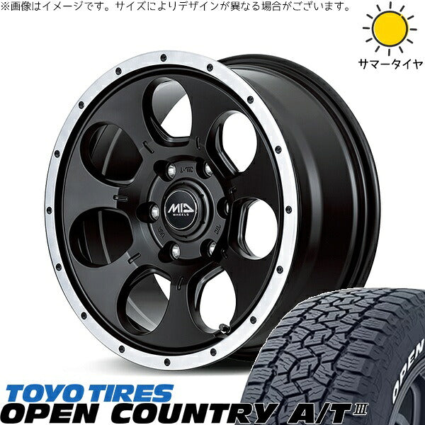 トーヨータイヤ オープンカントリー A/T3 195/80R15 ＋ MIDホイール ロードマックス WO-7 セミグロスブラックフランジDC 15インチ 6J +33 6H139.7P サマー・ホイール4本セット。1枚目。