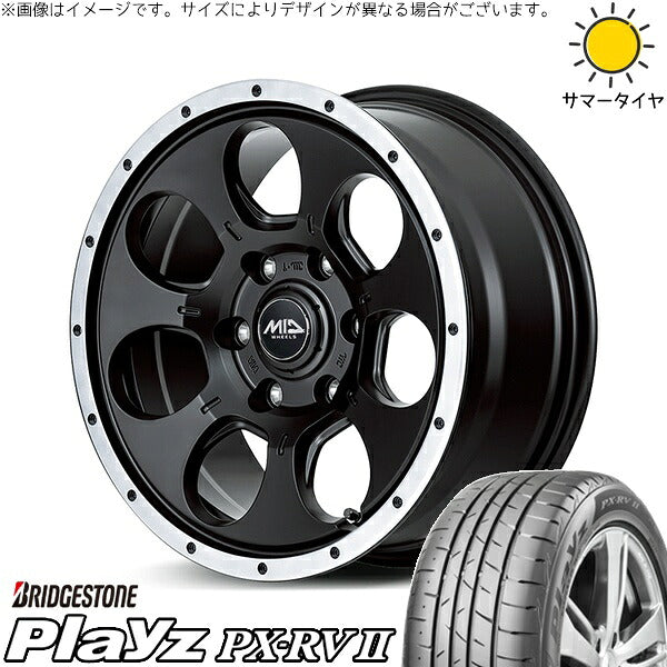 ブリヂストン プレイズ PX-RV2 205/55R16 ＋ MIDホイール ロードマックス WO-7 セミグロスブラックフランジDC 16インチ 7J +40 5H114.3P サマー・ホイール4本セット。1枚目。