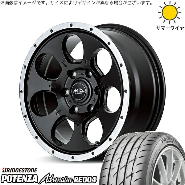 ブリヂストン ポテンザ アドレナリン RE004 205/55R16 ＋ MIDホイール ロードマックス WO-7 セミグロスブラックフランジDC 16インチ 7J +40 5H114.3P サマー・ホイール4本セット。1枚目。