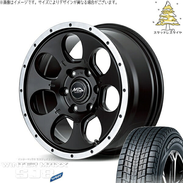 ダンロップ ウィンターマックス SJ8+ (WINTERMAXX SJ8+) 215/70R16 ＋ MIDホイール WO-7 セミグロスブラックフランジDC 16インチ 7.0J +40 5H114.3P スタッドレス・ホイール4本セット。1枚目。